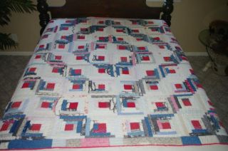 Antique Log Cabin Quilt 64 x 74 Great for stacking & Super