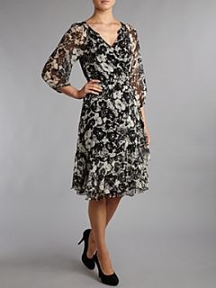 Lauren by Ralph Lauren Korinne printed silk wrap dress Black & Ivory   House of Fraser