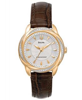 Bulova Watch, Womens Precisionist Diamond Accent Brown Leather Strap