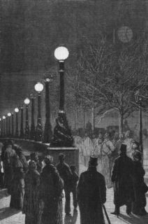 London Electric Light Thames Embankment Old Print 1879