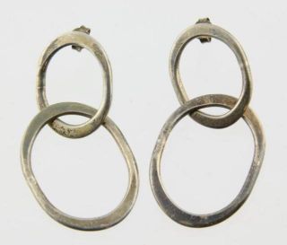 Vintage Taxco Sterling 925 Silver Interlocked Loop Earrings 2