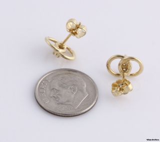 Double Loop Diamond Stud Earrings Pierced 14k Yellow Gold Estate Stick
