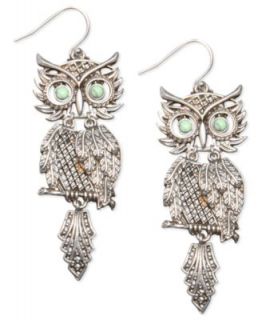 Betsey Johnson Earrings, Gold Tone Glass Owl Drop Earrings