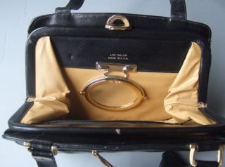 Vintage Black Vinyl Lou Taylor Handbag with Swivel Mirror and Coin