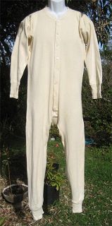 Vintage 30s Servis Wear Cotton Long Johns Union Suit Button Back Door