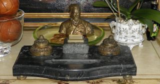 Antique French Bronze Bust Inkwell Louis Pasteur