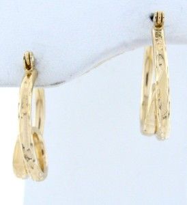 14k Gold Diamond Cut Swirl Loop Small Hoop Earrings
