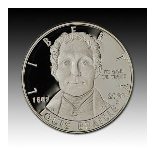 2009 P US Louis Braille Bicentennial Commemorative Proof Silver Dollar