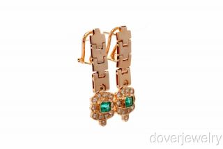64ct Diamond Emerald 18K Gold Drop Long Clip Earrings 12.3 Grams NR