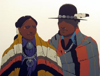 Louis de Mayo Navajo Couple Signed Fine Art Serigraph Native Amer
