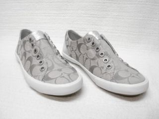 A1790 Coach Lucey Signature Slip on Silver Gray Tennis Shoes Sneakers