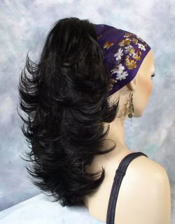 Wavy Black 1B Clip on Hair Piece Ponytail Extension Reversible