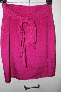 Louben Silk Pencil Skirt with Sash in Fushia Women Size 10 New