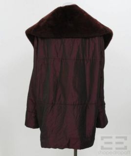 Louis Feraud Burgundy Nylon Nutria Fur Removable Collar Coat Size 8