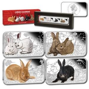 2011 1$ Year of the Rabbit Lunar Calendar 4 x 1Oz Silver Coin Set