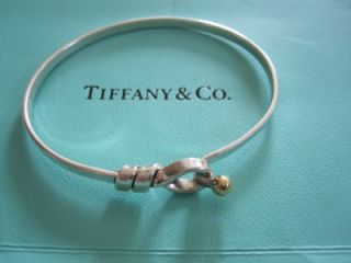 Tiffany Co Sterling 18K Gold Love Knot Buckle Bangle Bracelet