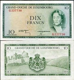 Luxemburg 10 Francs 1954 P 48 UNC w Yellow Tone