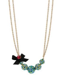 Betsey Johnson Necklace, Gold Tone Blue and Green Crystal Fireball