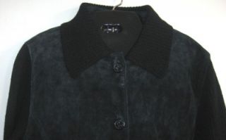 Terry Lewis Leather Wool Jacket Black Womens M Medium