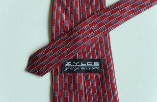 New Mens Zylos George Machado Geometric Silk Tie 56 Red Blue Gray
