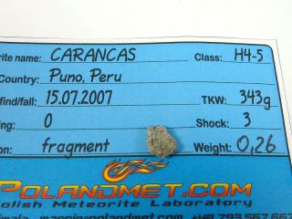 Meteorite Carancas H4 5 Observed Fall from Peru 0 26g