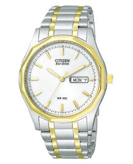 Citizen Watch, Mens Eco Drive Two Tone Stainless Steel Bracelet 37mm