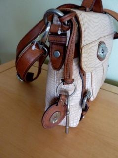 Fossil Maddox Leather Crossbody Brown Embossed Handbag Zip Wallet $263