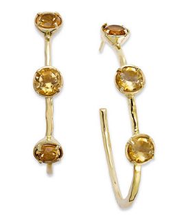 14k Gold Over Sterling Silver Earrings, Citrine Hoop Earrings (2 3/8