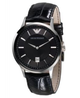 Emporio Armani Watch, Mens Black Croco Leather Strap 41mm AR1611