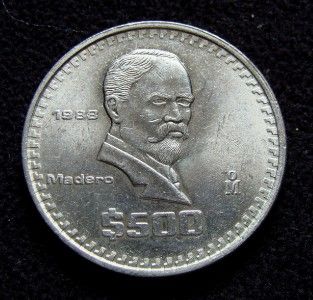 Mexican 1988 Madero $500 Pesos Estados Unidos Mexicanos Coin Nice A