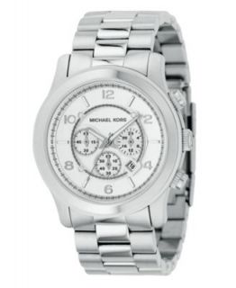 Michael Kors Watch, Mens Chronograph Runway Silver Tone Bracelet 44mm