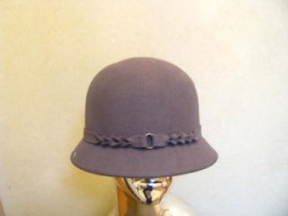 Ladies Womans Magid Gray Cloche Bucket Wool Felt Hat w Braided Band