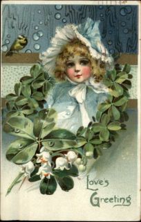 Valentine Girl Clovers Bird Tuck 11 Floral Missives c1910 Postcard 2