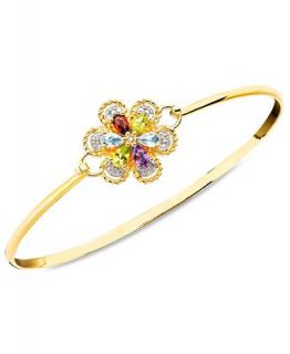 18k Gold over Sterling Silver Bracelet, Multicolor Gemstone Flower