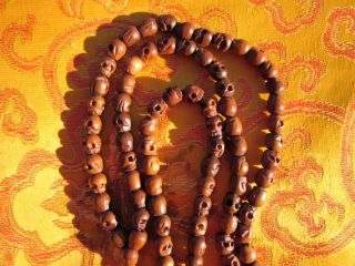 Wrathful Hand Carved Wood Skull Bead Tibetan Buddhist Mala