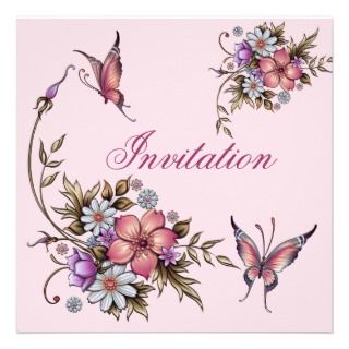 Pink Purple Butterfly Birthday Party Invitations, 359 Pink Purple