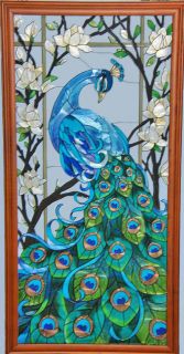 Magnificent Peacock Stained Glass Window Art Panel