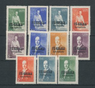 28777 Finland 1942 Lot of 11 Stamps Mannerheim Ryti w Op MH