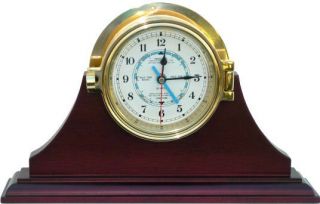 Nautical Boat Time and Tide Clock with Mahogany Stand