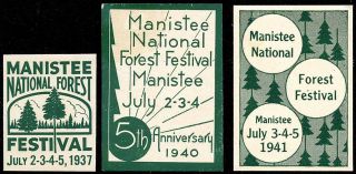 USA Poster Stamps   Manistee Natl Forest Festival   1937, 40, 41.