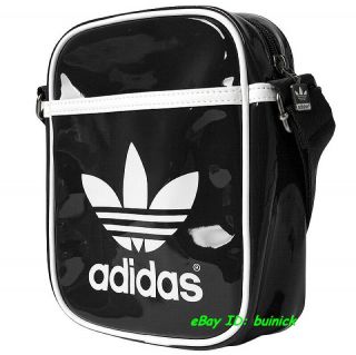 Adidas ADICOLOR Mini Patent Leather Bag Black White Sir Shoulder New
