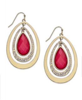 INC International Concepts Earrings, Gold Tone Pink Pave Teardrop