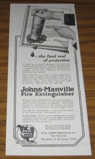 1917 Ad Johns Manville Fire Extinguishers for Cars