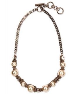 Givenchy Necklace, Brown Gold tone Imitation Pearl Crystal Frontal
