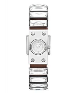 Michael Kors Watch, Womens Brown Leather and Crystal Accent Strap