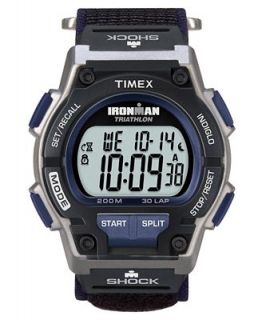Timex Watch, Mens Full Iman Shock 30LP Black and Blue Velcro Strap