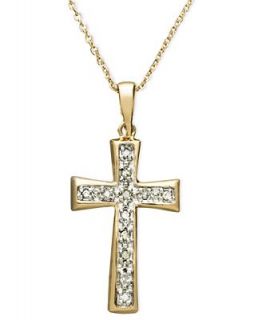 Diamond Pendant, 18k Gold and Sterling Silver Cross (1/10 ct. t.w.)