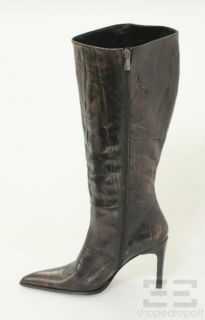 Marina Rinaldi Dark Brown Textured Leather Knee High Boots Size 40