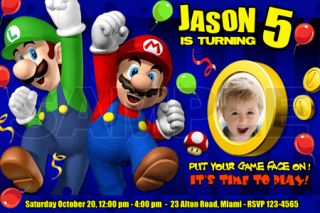 Super Mario Bros Birthday Party Invitation Photo Brothers Baby Shower
