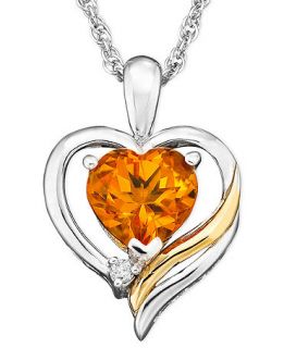 14k Gold and Sterling Silver Pendant, Citrine (1 ct. t.w.) and Diamond